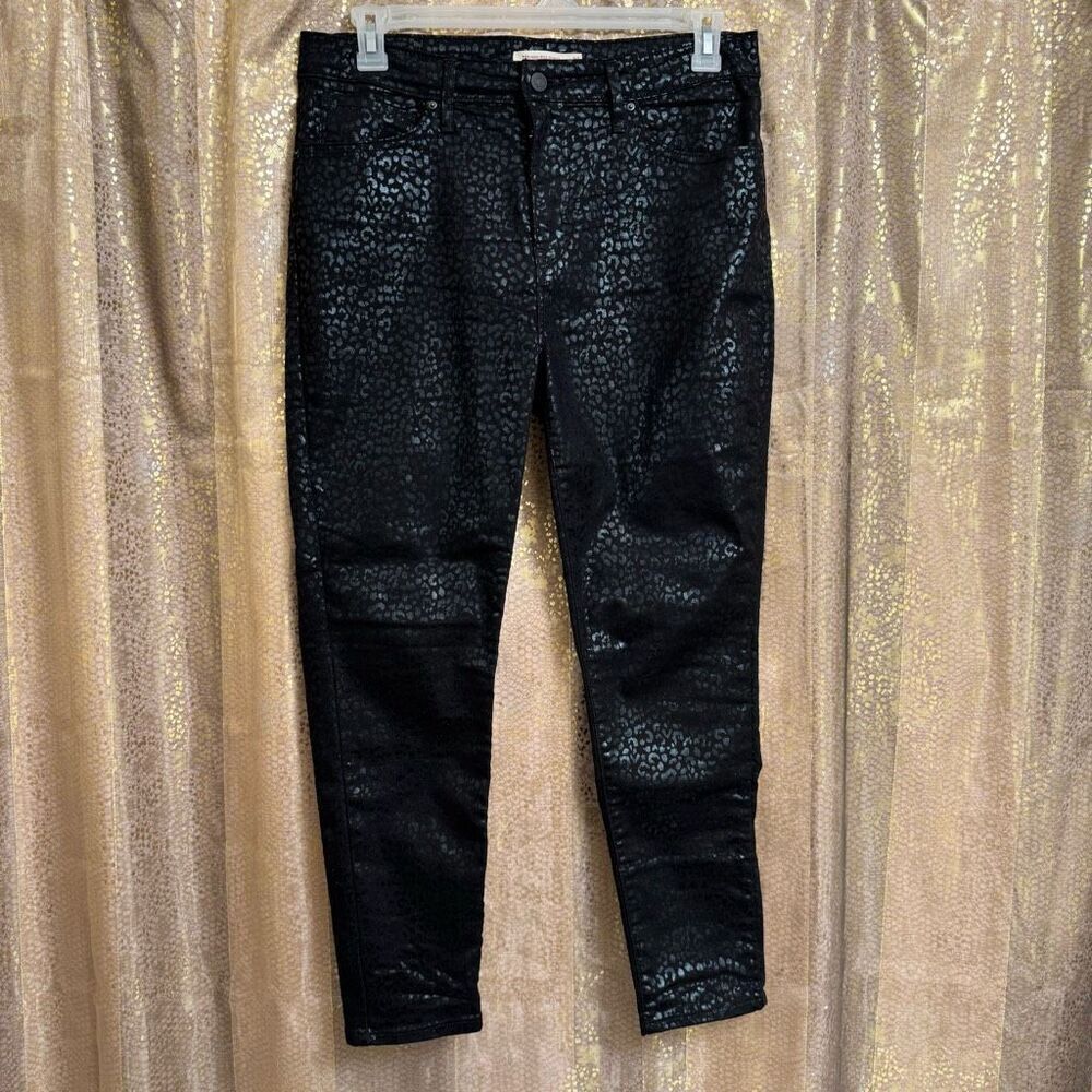 Levi’s Black 721 Skinny Cheetah Print Wild Cat Foil Design Pants Size 32